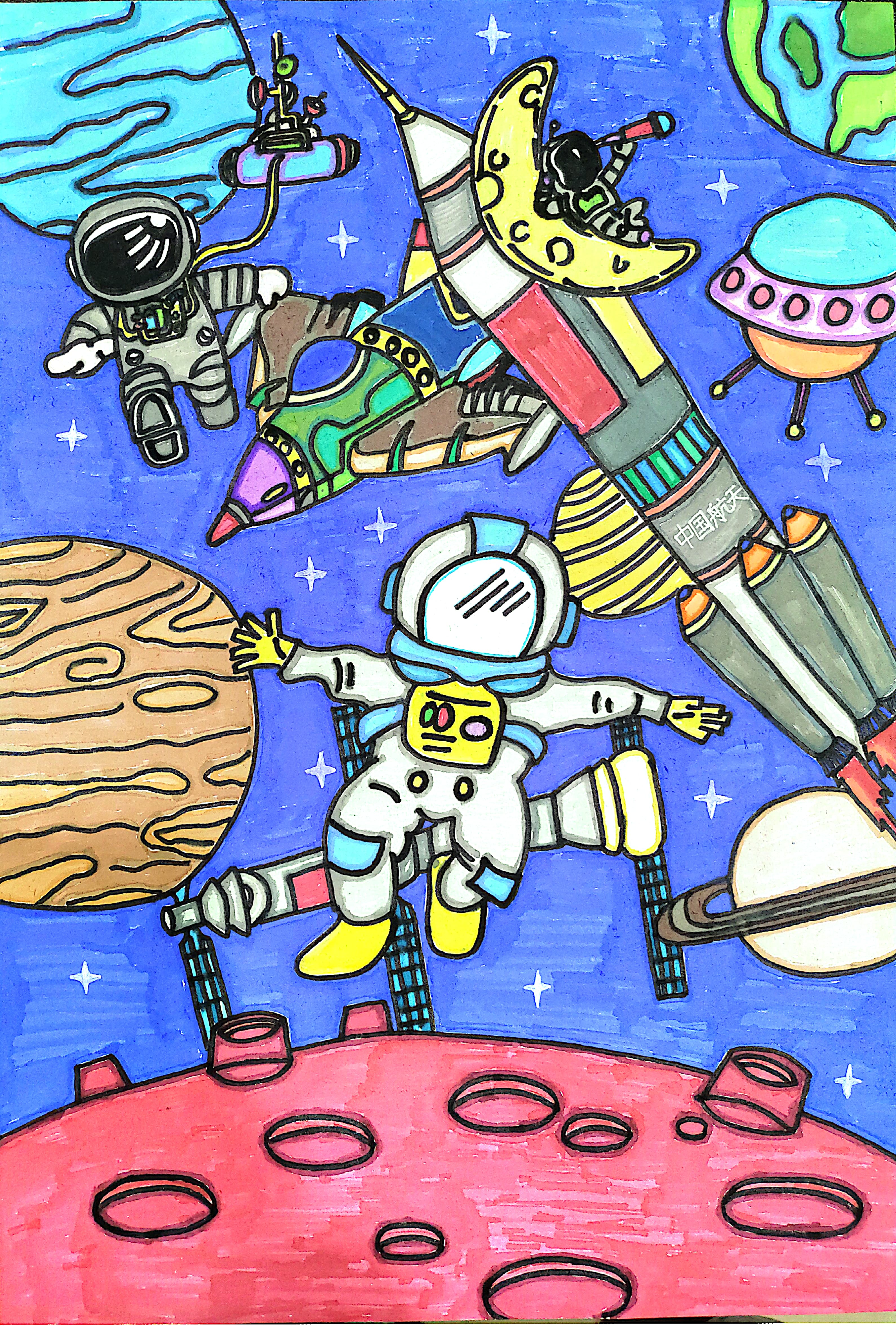 作品《太空漫步》,三亚市南新小学李显凯 作品《太空漫步》,三亚市南新小学李显凯