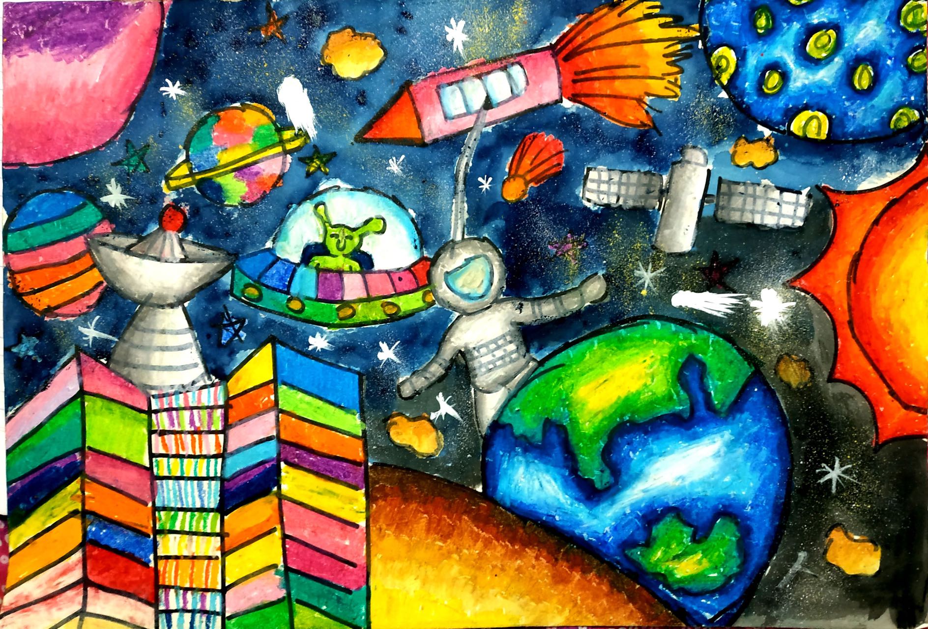 航天日绘画作品《太空漫步者》,孟加拉国Ariba Zaman 航天日绘画作品《太空漫步者》,孟加拉国Ariba Zaman